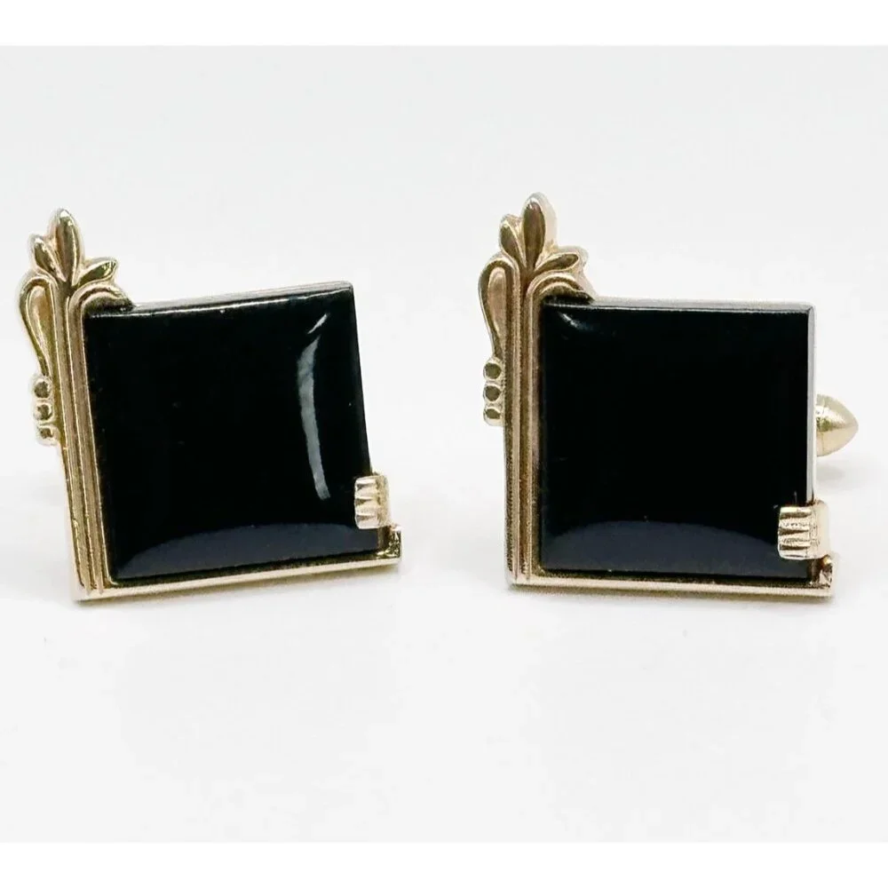 Swank Art‎ Deco Black Cabochon Square Cufflinks